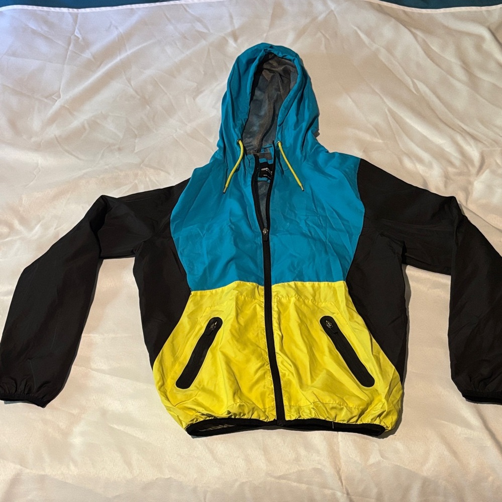 Men's Colorblock Raincoat - Blue, Yellow, and Black